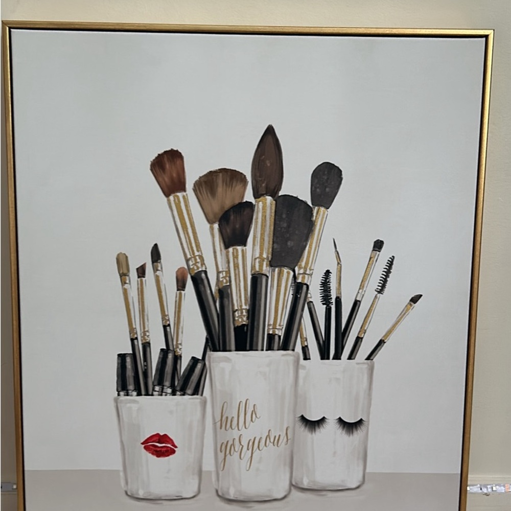 Gold Framed Makeup Brush Holder Wall Art